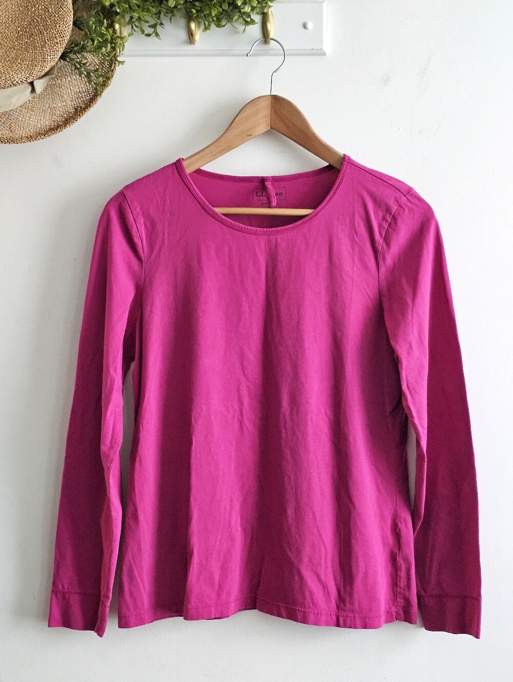 L.L.Bean Women’s Long Sleeve Crewneck T-Shirt Pink 100% Cotton Size M